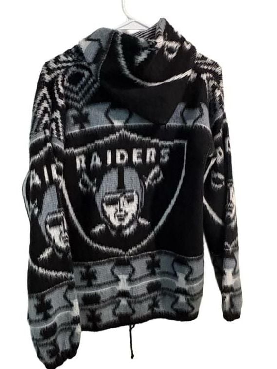 NFL Raiders Knit Zip Up Hoodie Black Grey 7