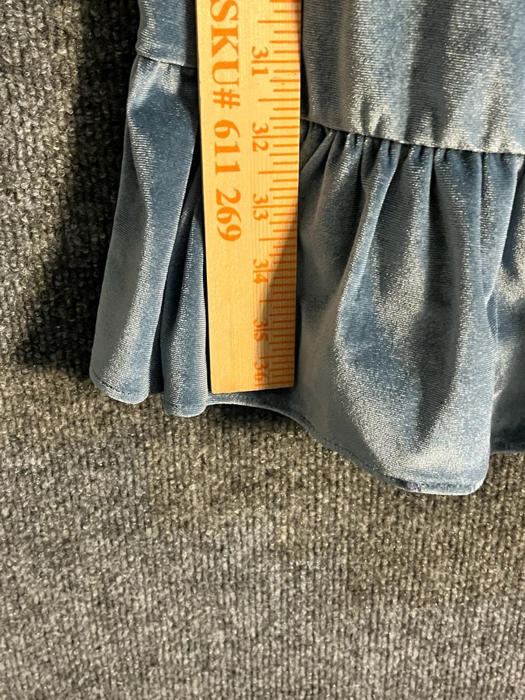 LC Lauren Conrad Velvet Dress Size XL Blue Long Sleeve Smocked Ruffle Hem 003-175 4