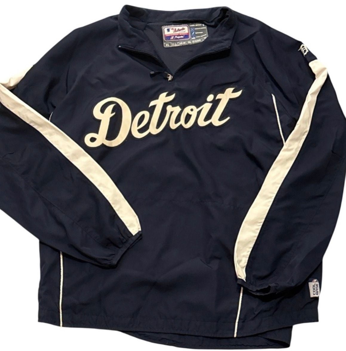 Majestic Detroit Tigers Cool Base Pullover Jacket XL Navy Blue rare vintage 2