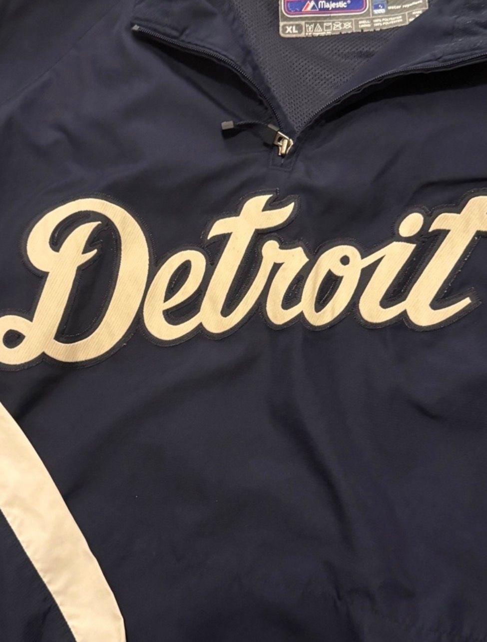 Majestic Detroit Tigers Cool Base Pullover Jacket XL Navy Blue rare vintage 9