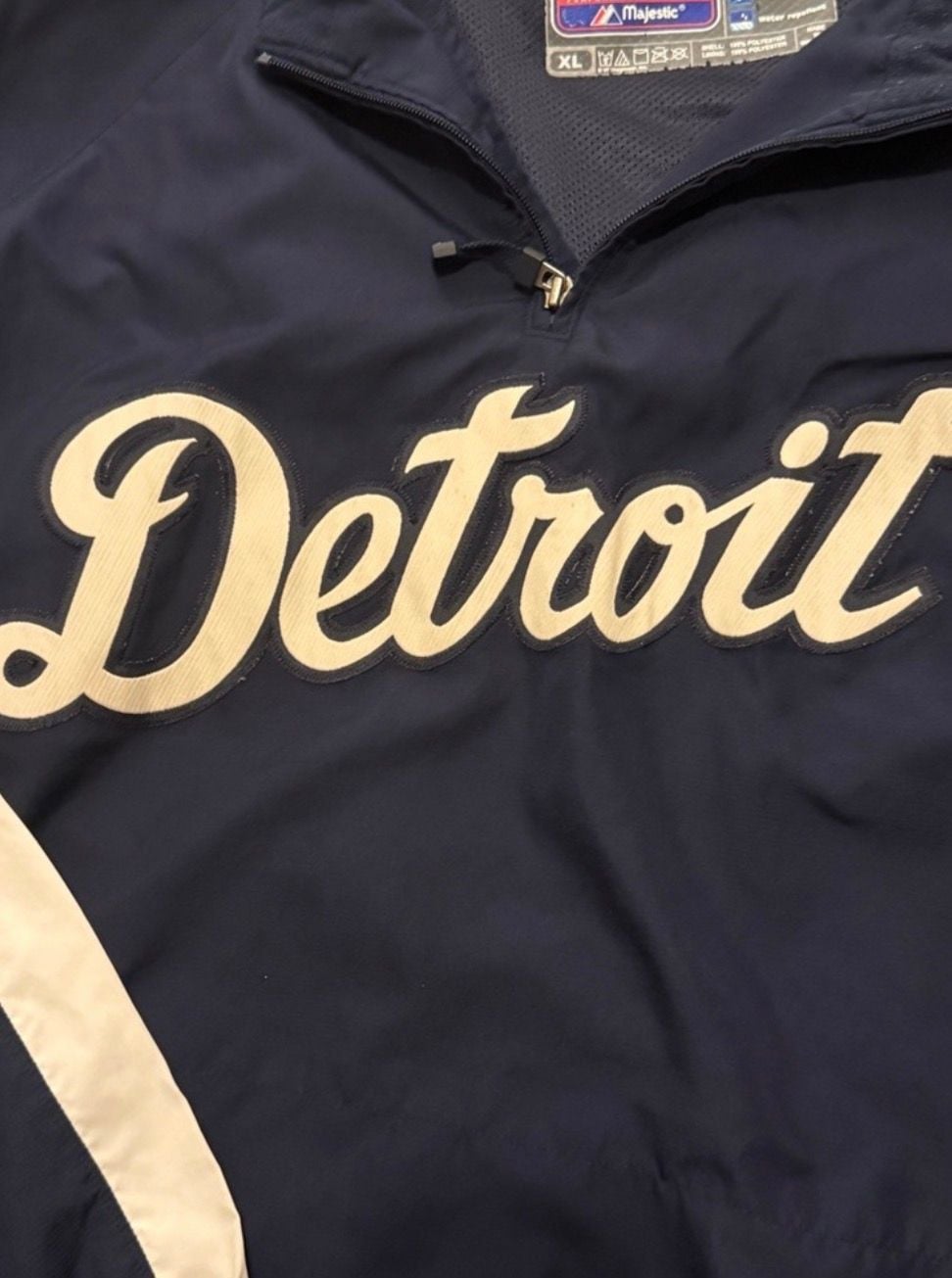 Majestic Detroit Tigers Cool Base Pullover Jacket XL Navy Blue rare vintage 10