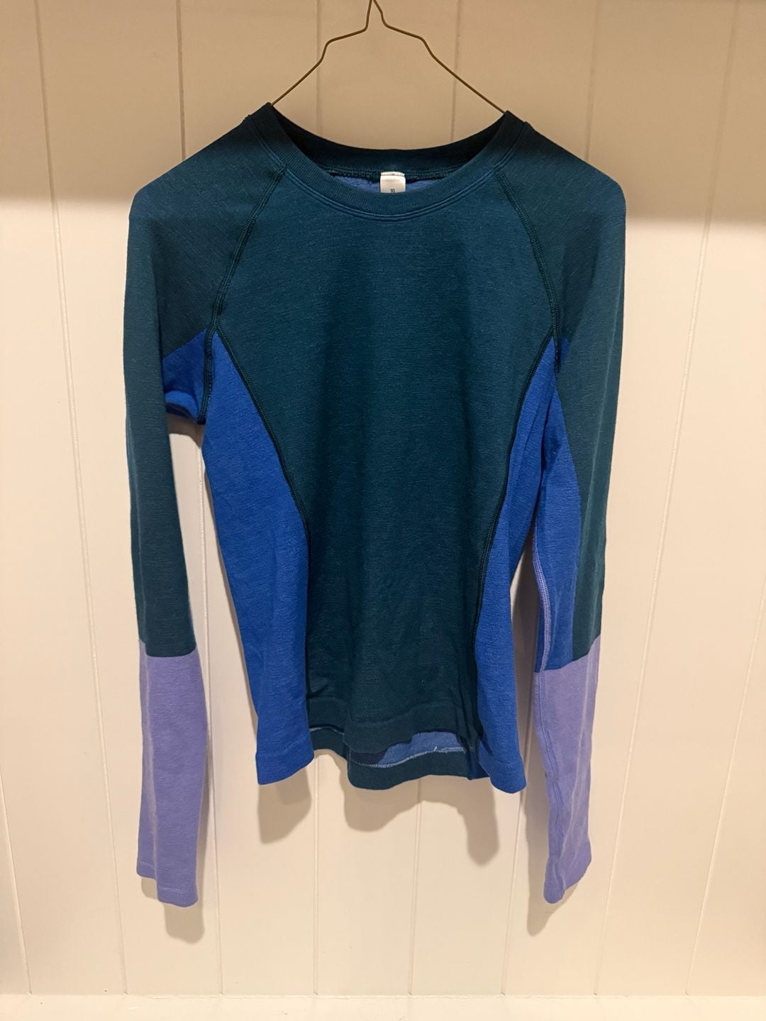 Lululemon Long Sleeve Wool Shirt Size 10 Blue Colorblock 2