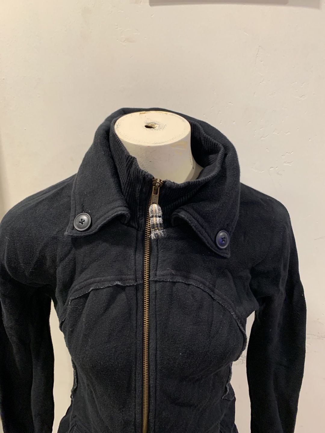 Y2k Free People Full Zip Jacket Size XS Black Cotton Blend 4