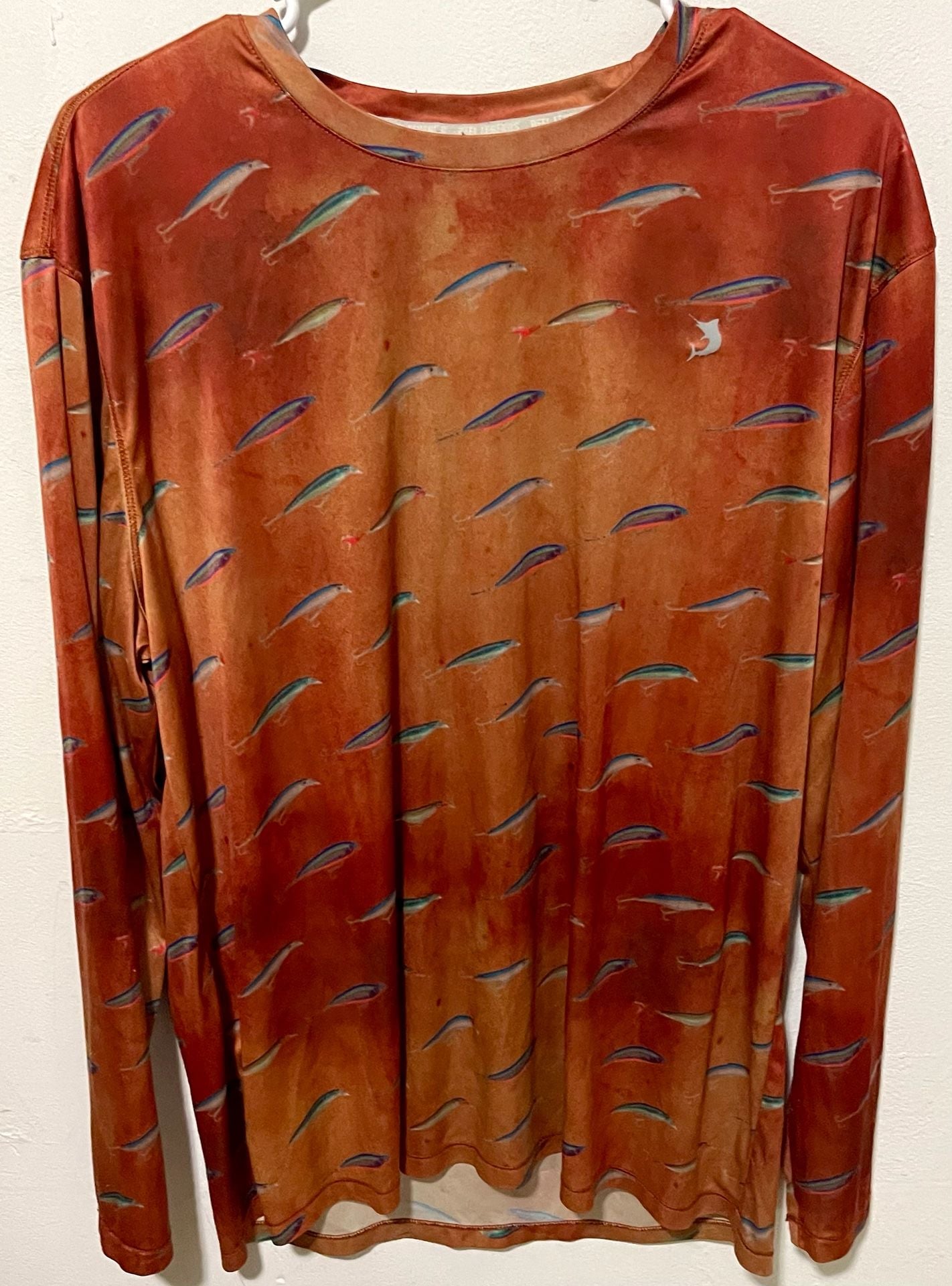 Reel Legends Reel-Tec Lure Print Long Sleeve Shirt Size L Orange Fishing 3