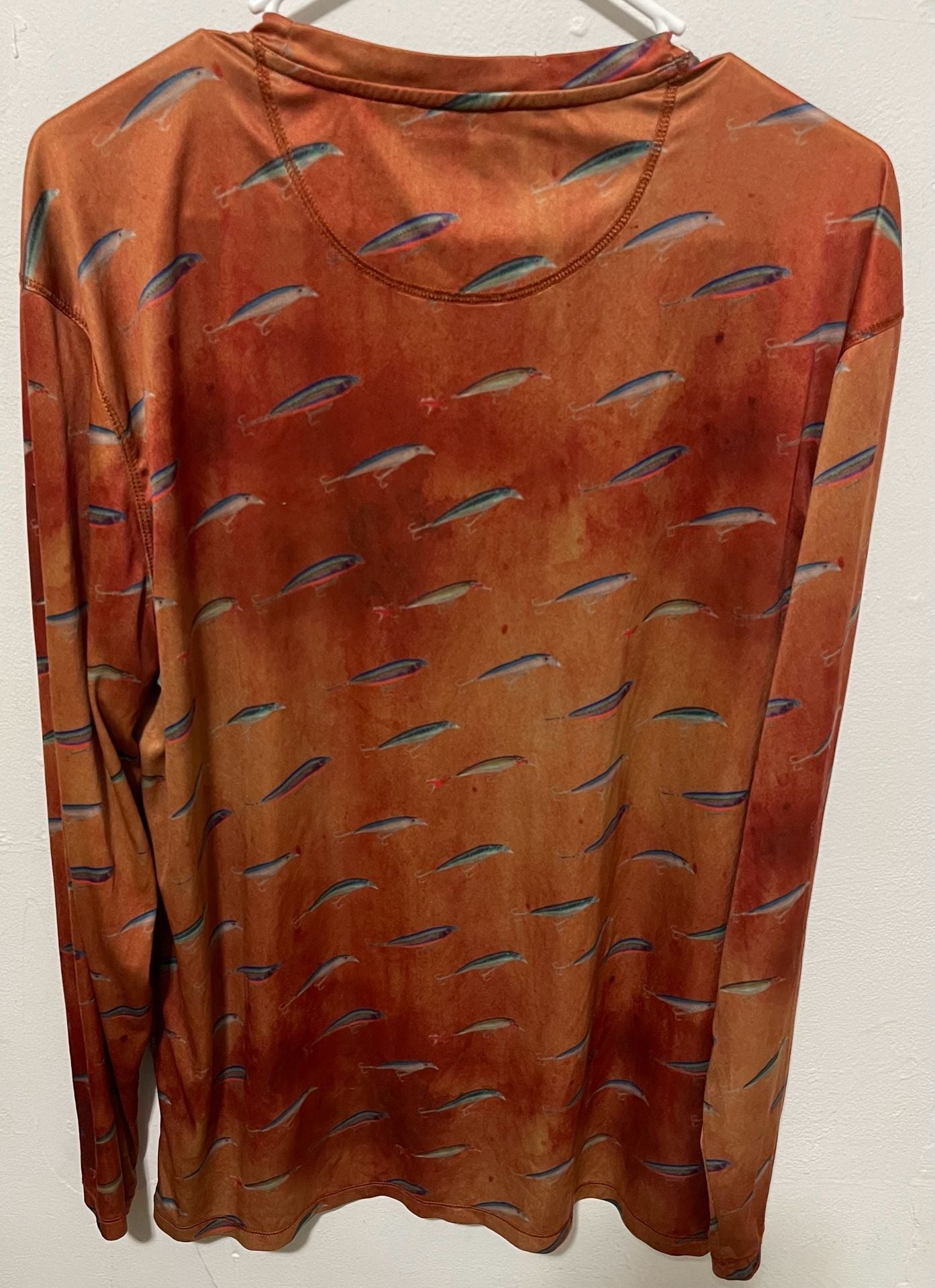 Reel Legends Reel-Tec Lure Print Long Sleeve Shirt Size L Orange Fishing 5