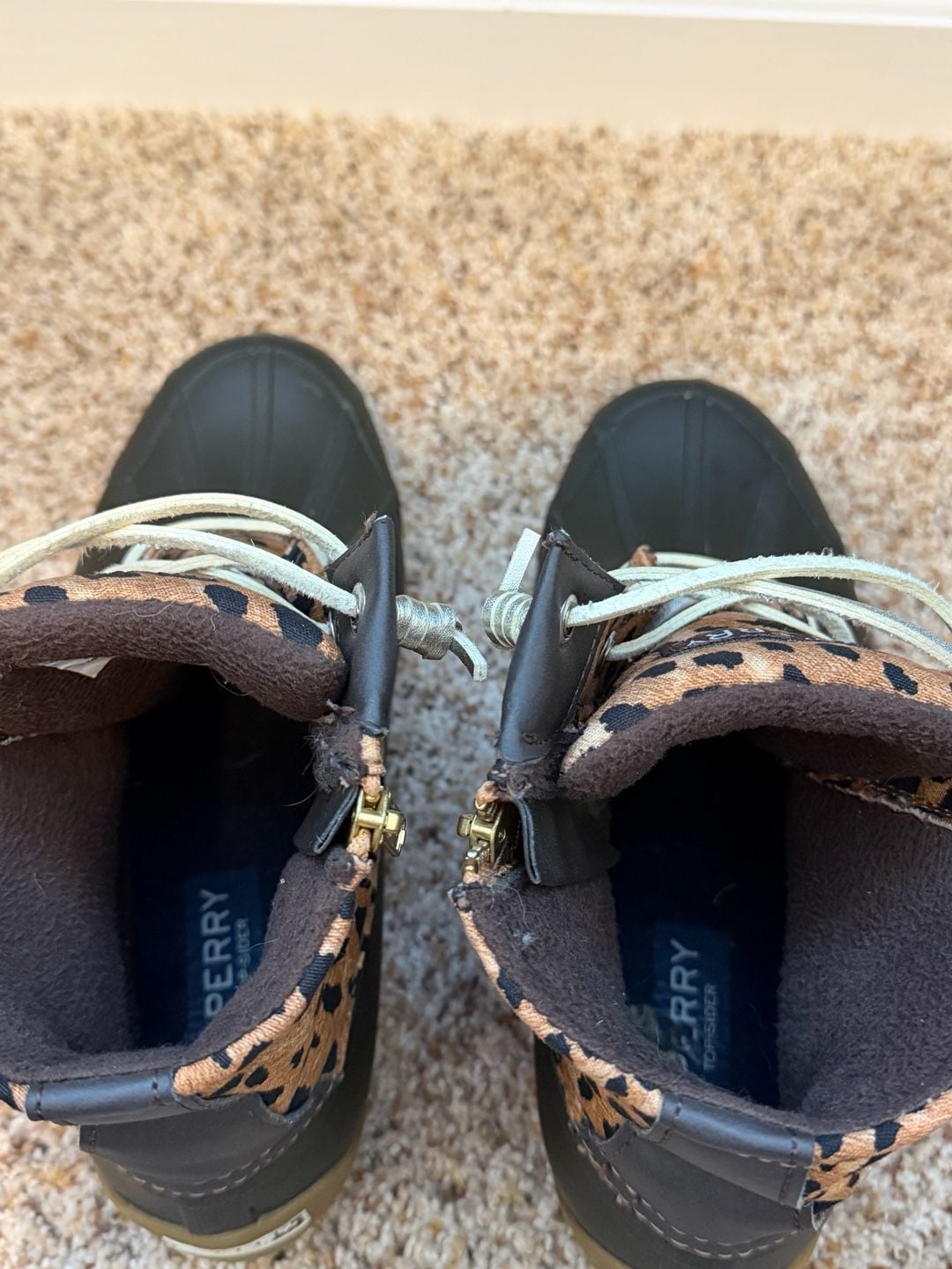 Sperry Saltwater Duck Boots Size 8.5M Leopard Print 8