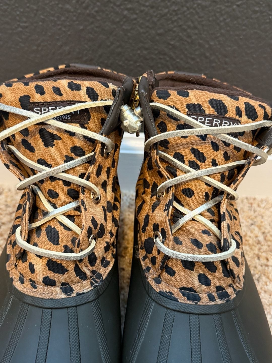 Sperry Saltwater Duck Boots Size 8.5M Leopard Print 9