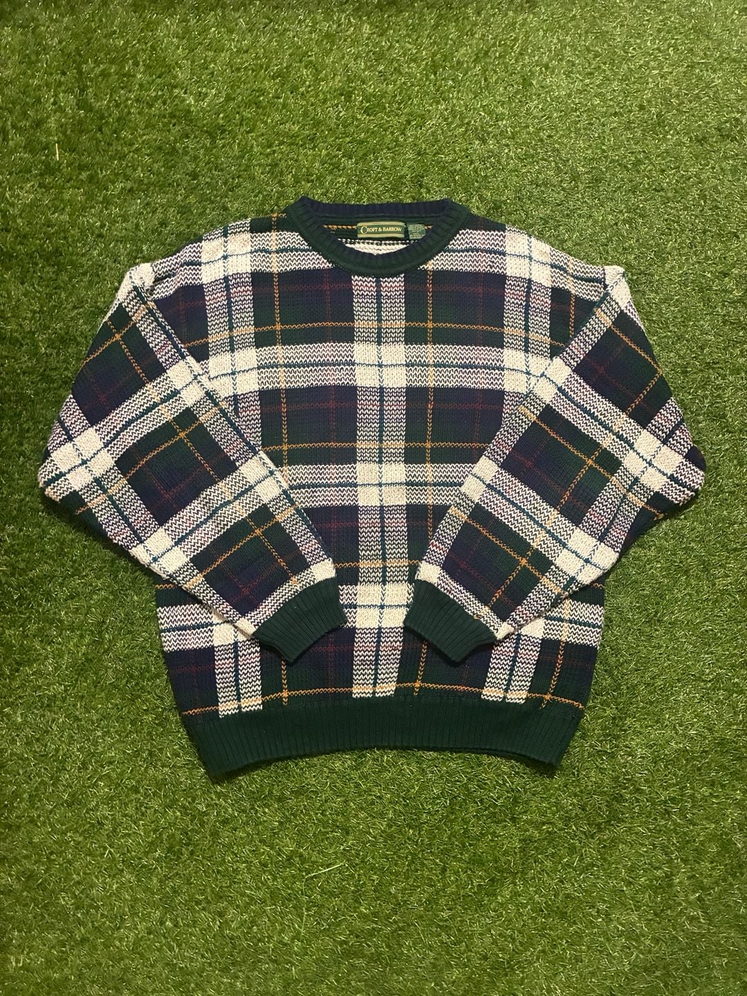 Croft & Barrow Plaid Crewneck Sweater Size XL Green Navy 2