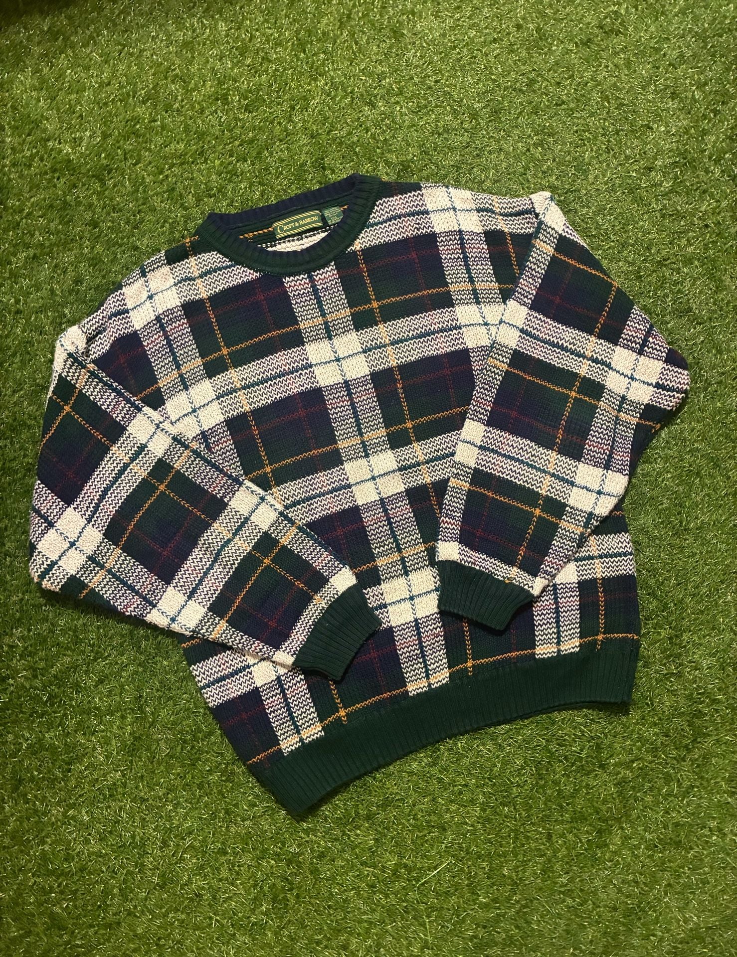 Croft & Barrow Plaid Crewneck Sweater Size XL Green Navy 3