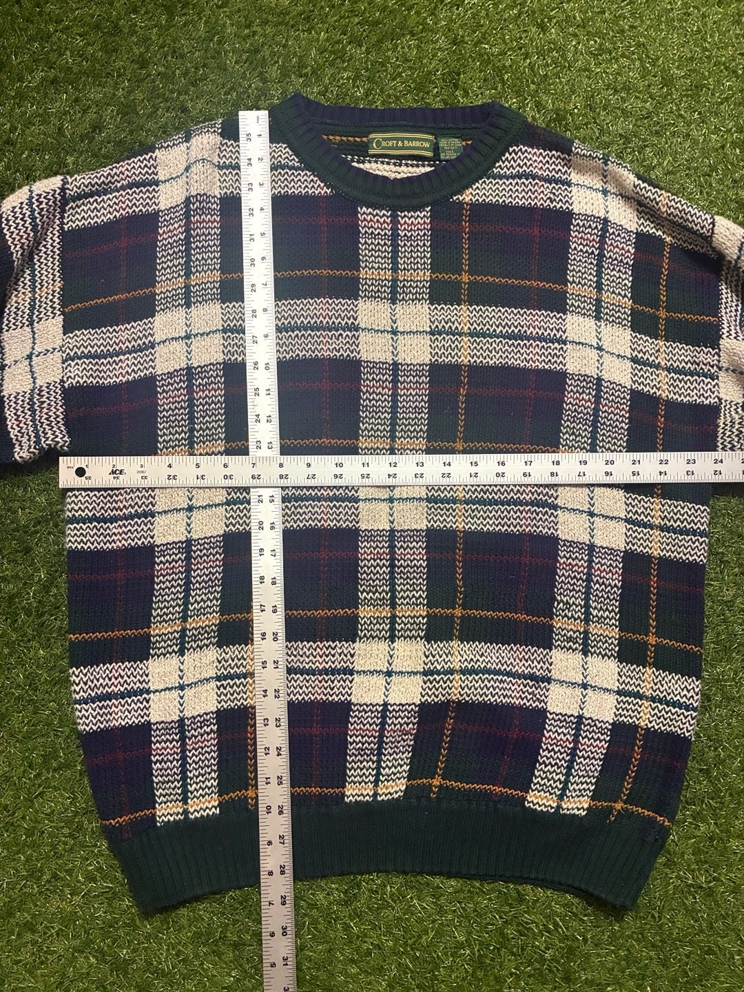 Croft & Barrow Plaid Crewneck Sweater Size XL Green Navy 5