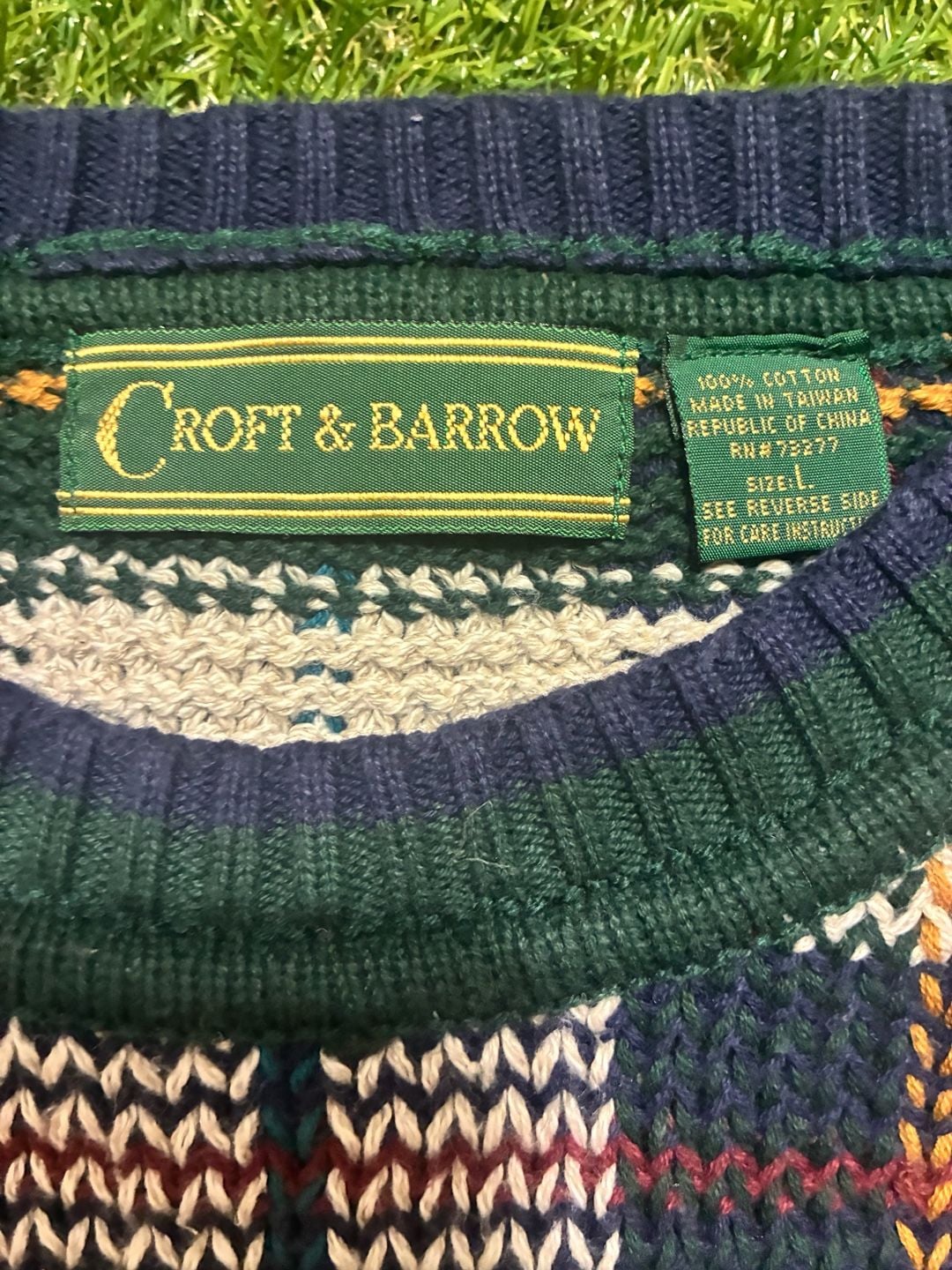 Croft & Barrow Plaid Crewneck Sweater Size XL Green Navy 6