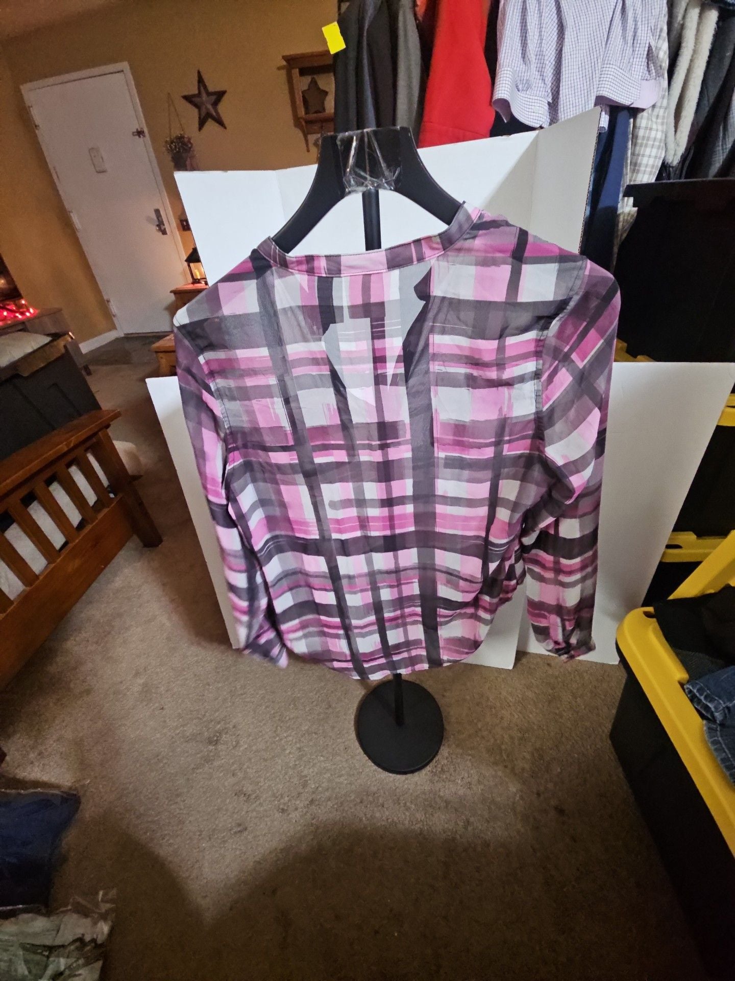 Harley Davidson Plaid Button Up Shirt Size M Pink Black Sheer Long Sleeve 3