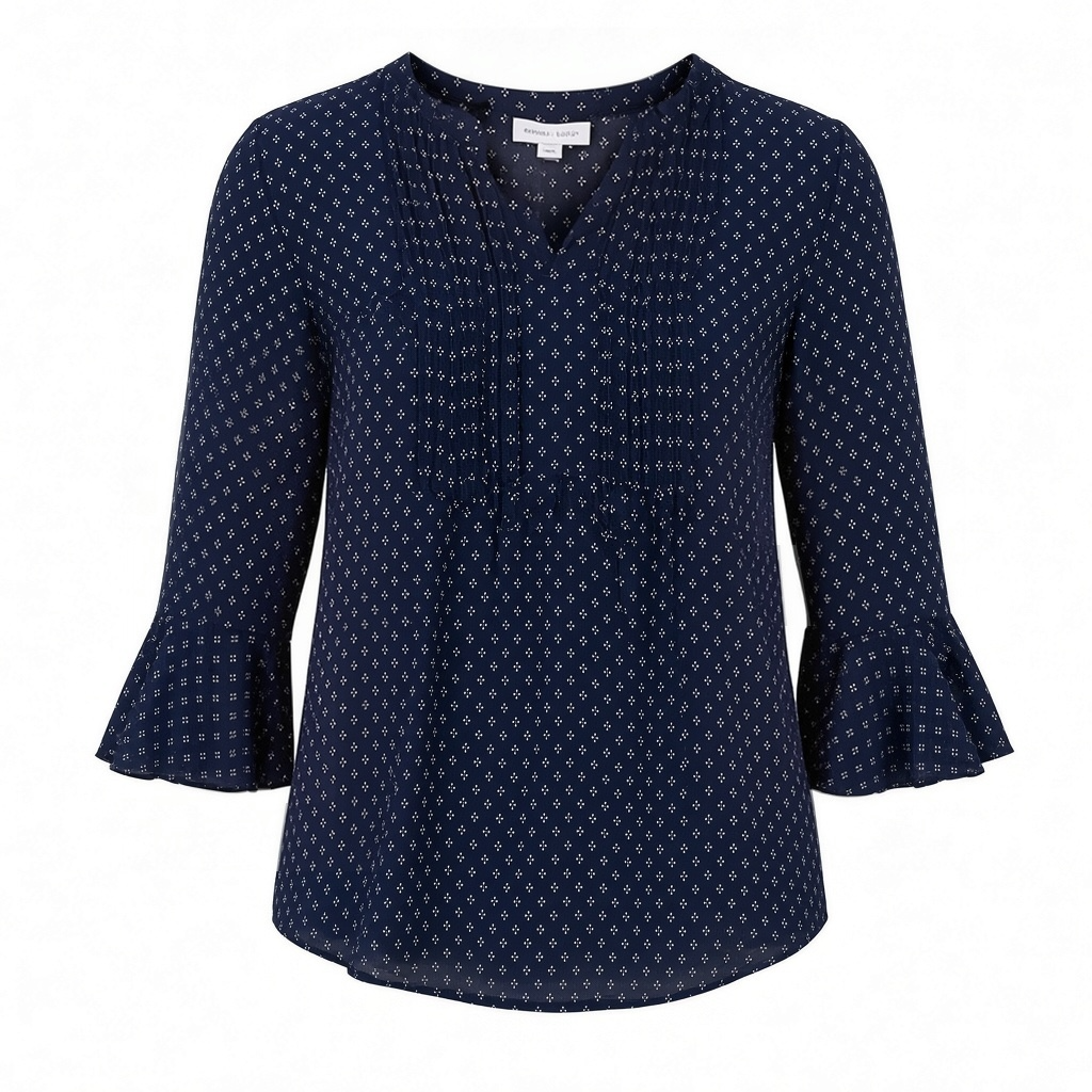 Charter Club Pleated V-Neck Blouse Size PL Navy Blue 2