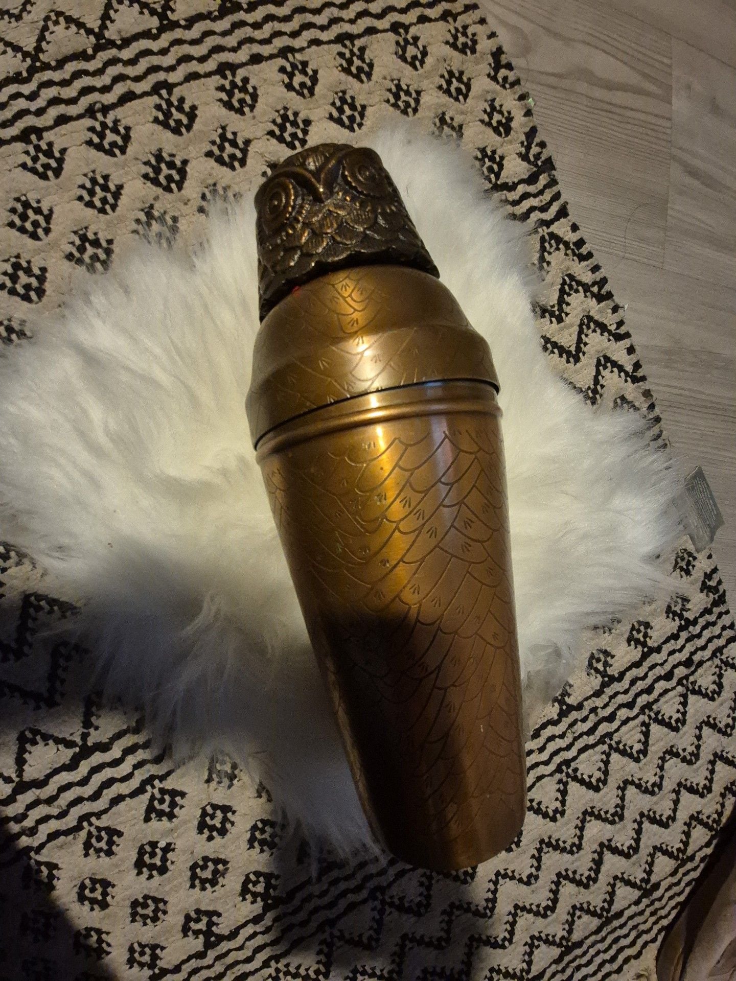 Owl Cocktail Shaker Bronze Tone Metal Barware 1