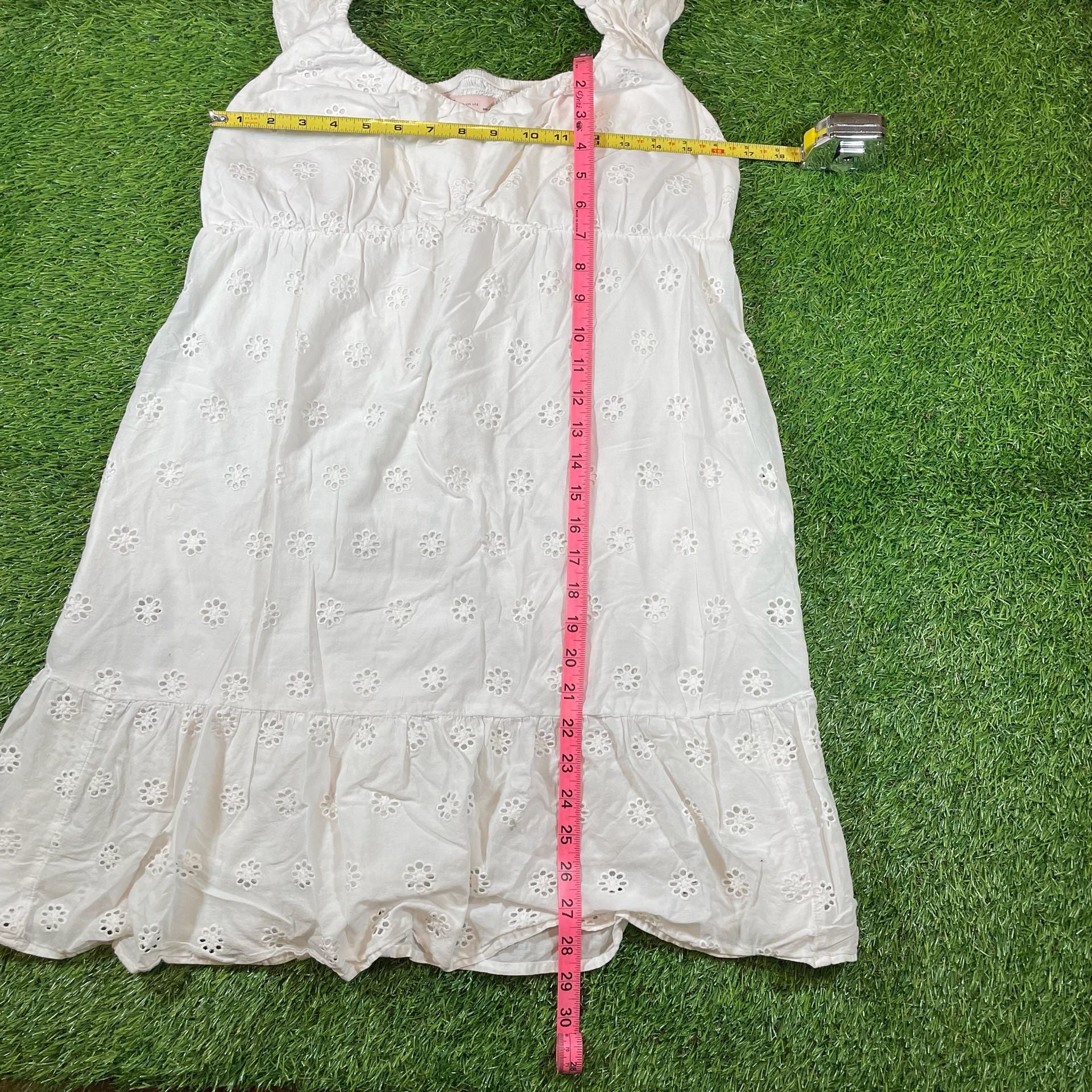 SO Goods For Life Eyelet Dress Size L White Cotton Ruffle Mini 5