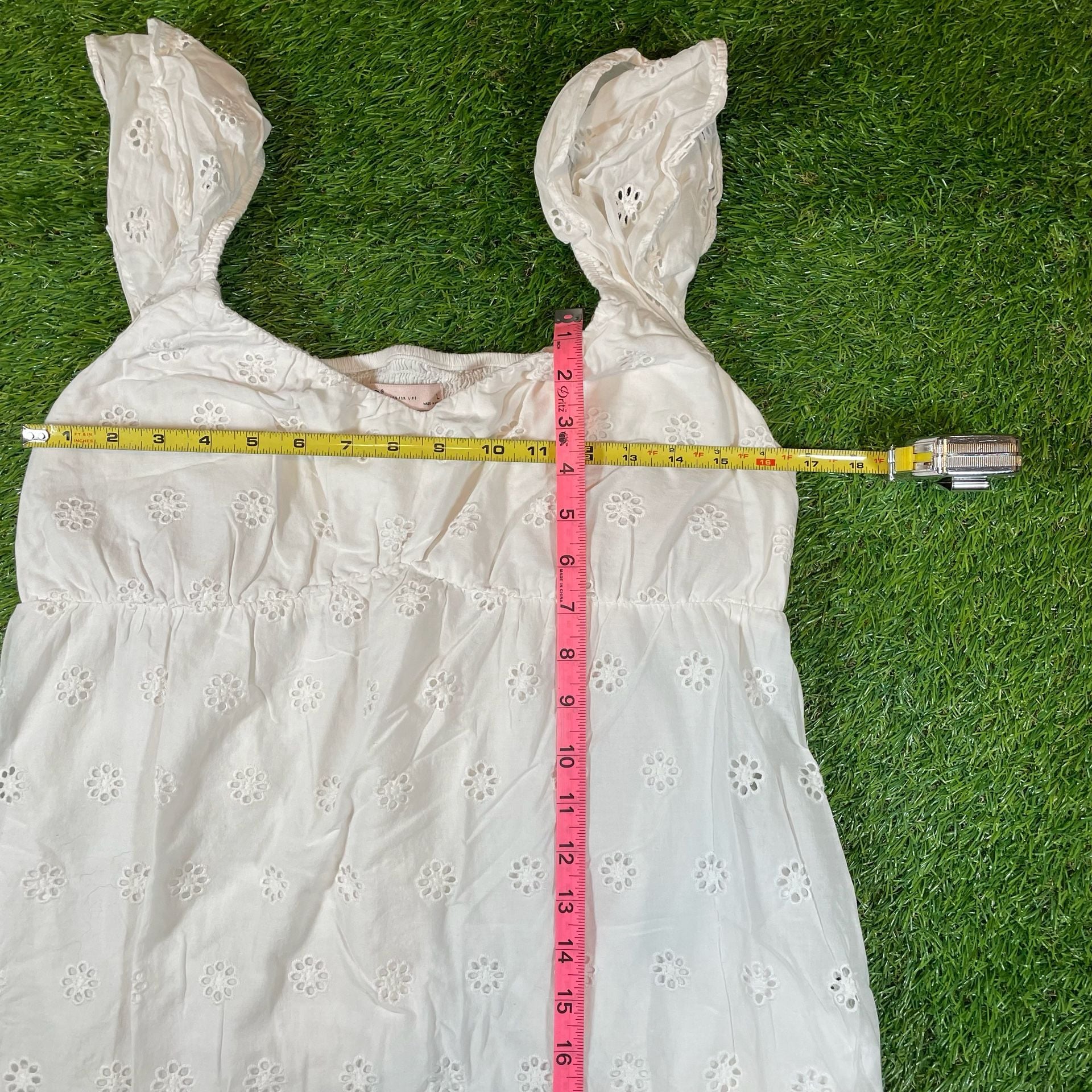 SO Goods For Life Eyelet Dress Size L White Cotton Ruffle Mini 6