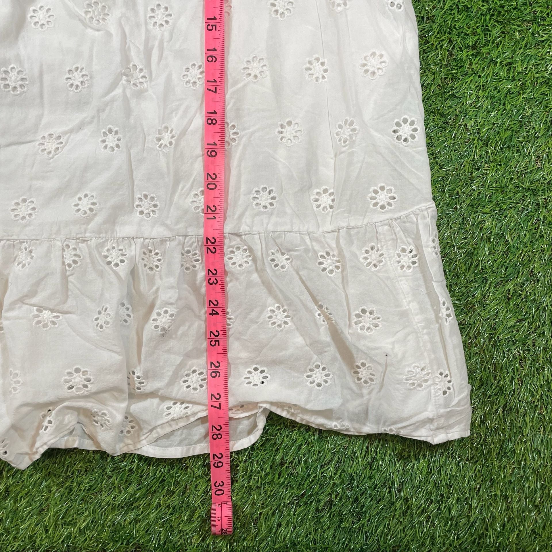 SO Goods For Life Eyelet Dress Size L White Cotton Ruffle Mini 7