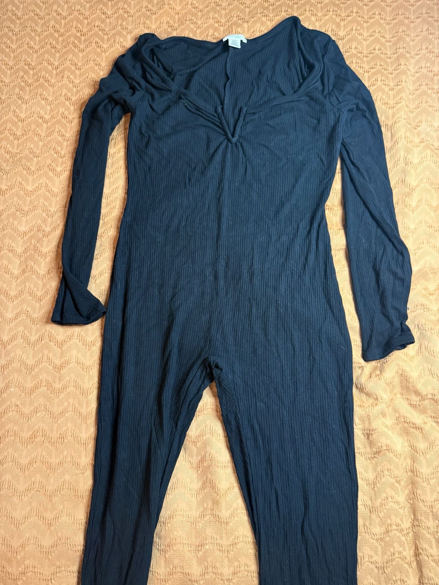 BOUZZOLO Long Sleeve Ribbed Jumpsuit Size L Black 2