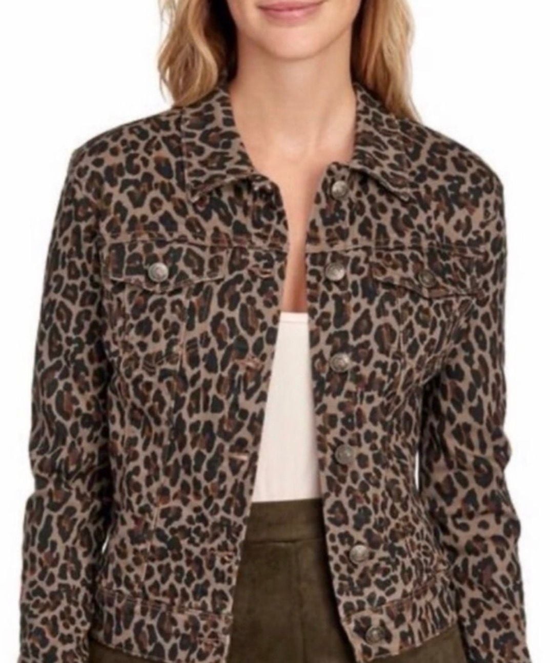 Liverpool Los Angeles Leopard Print Denim Jacket Size M 2