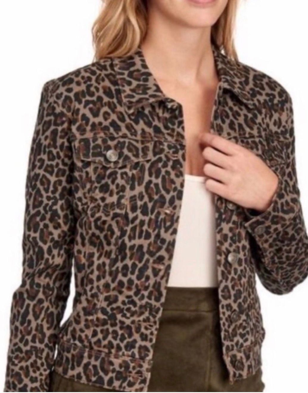 Liverpool Los Angeles Leopard Print Denim Jacket Size M 3