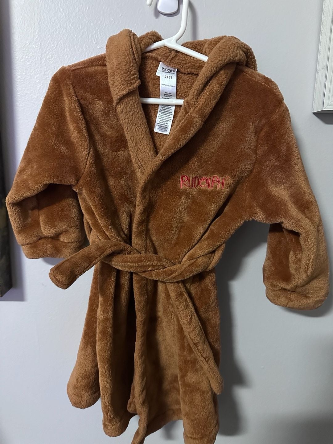 Rudolph Hooded Fleece Robe Size 2/3T Brown 2