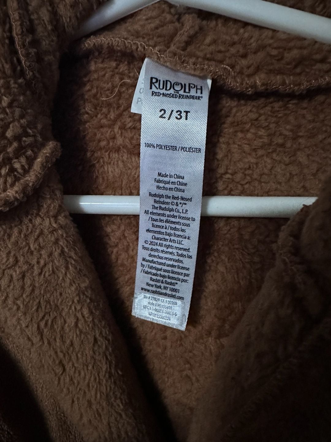 Rudolph Hooded Fleece Robe Size 2/3T Brown 4