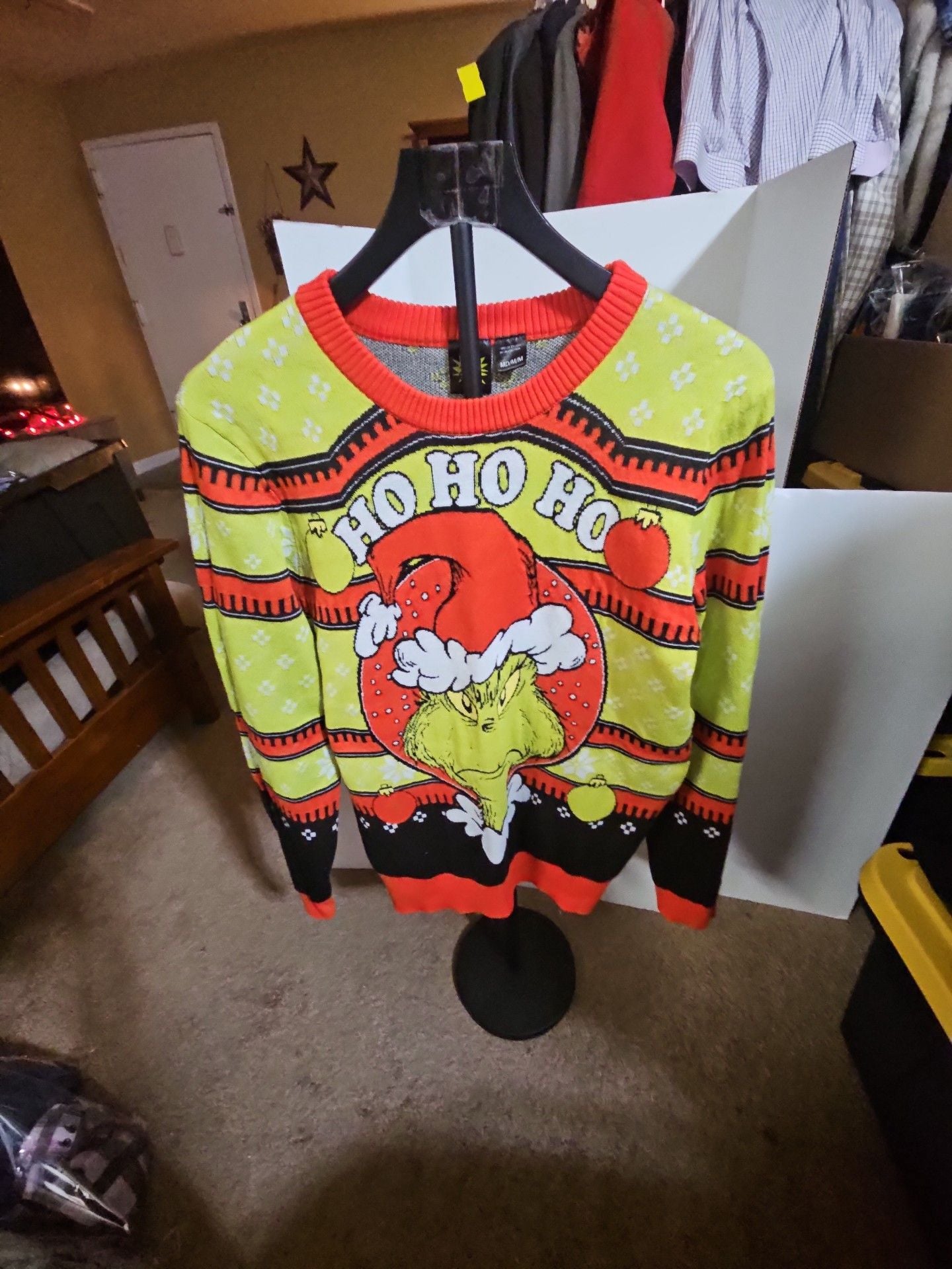 The Grinch Ho Ho Ho Christmas Sweater Size MD/M Green Red Ugly Sweater 2