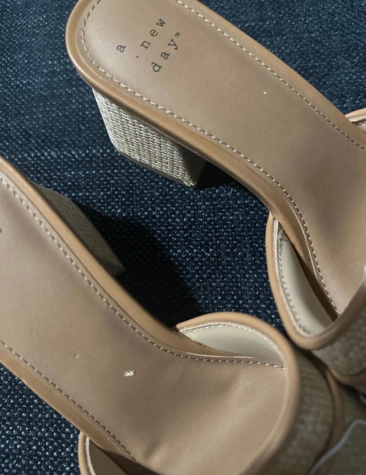 A New Day Kathleen Heels Size 6.5 Beige Rhinestone Buckle Mules 3