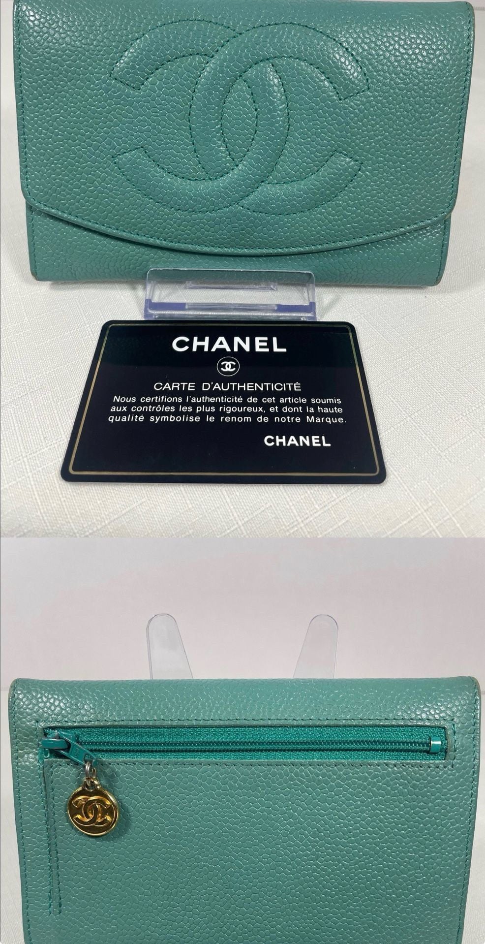 Chanel Caviar Leather Trifold Wallet Teal 3