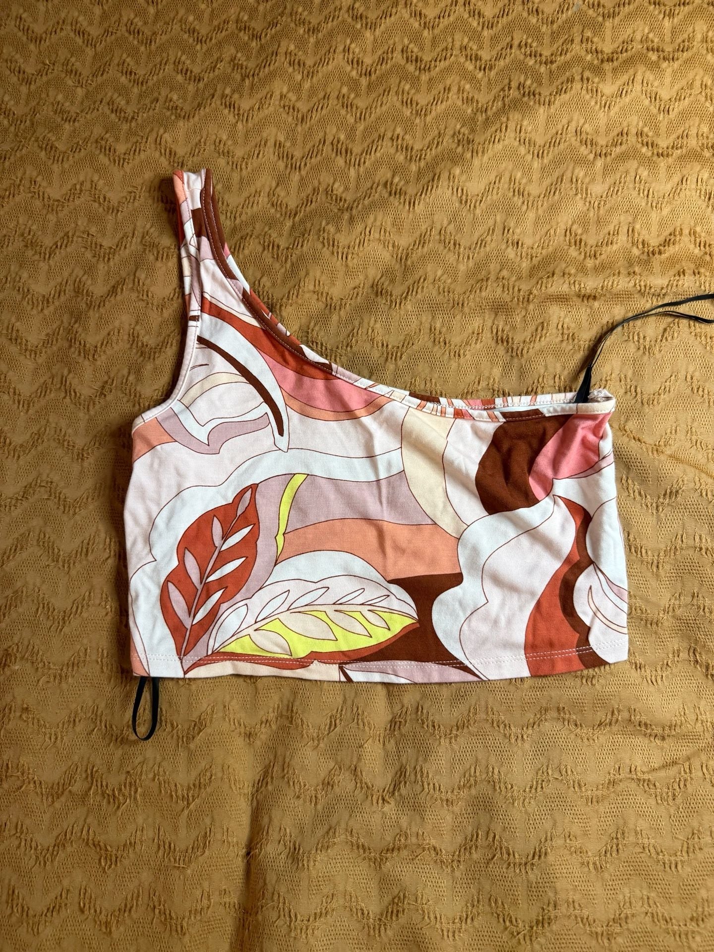 Abstract Leaf Print One Shoulder Crop Top From Forever 21 2