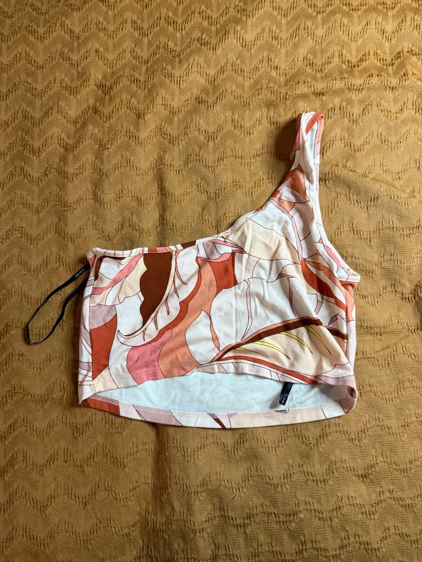 Abstract Leaf Print One Shoulder Crop Top From Forever 21 6