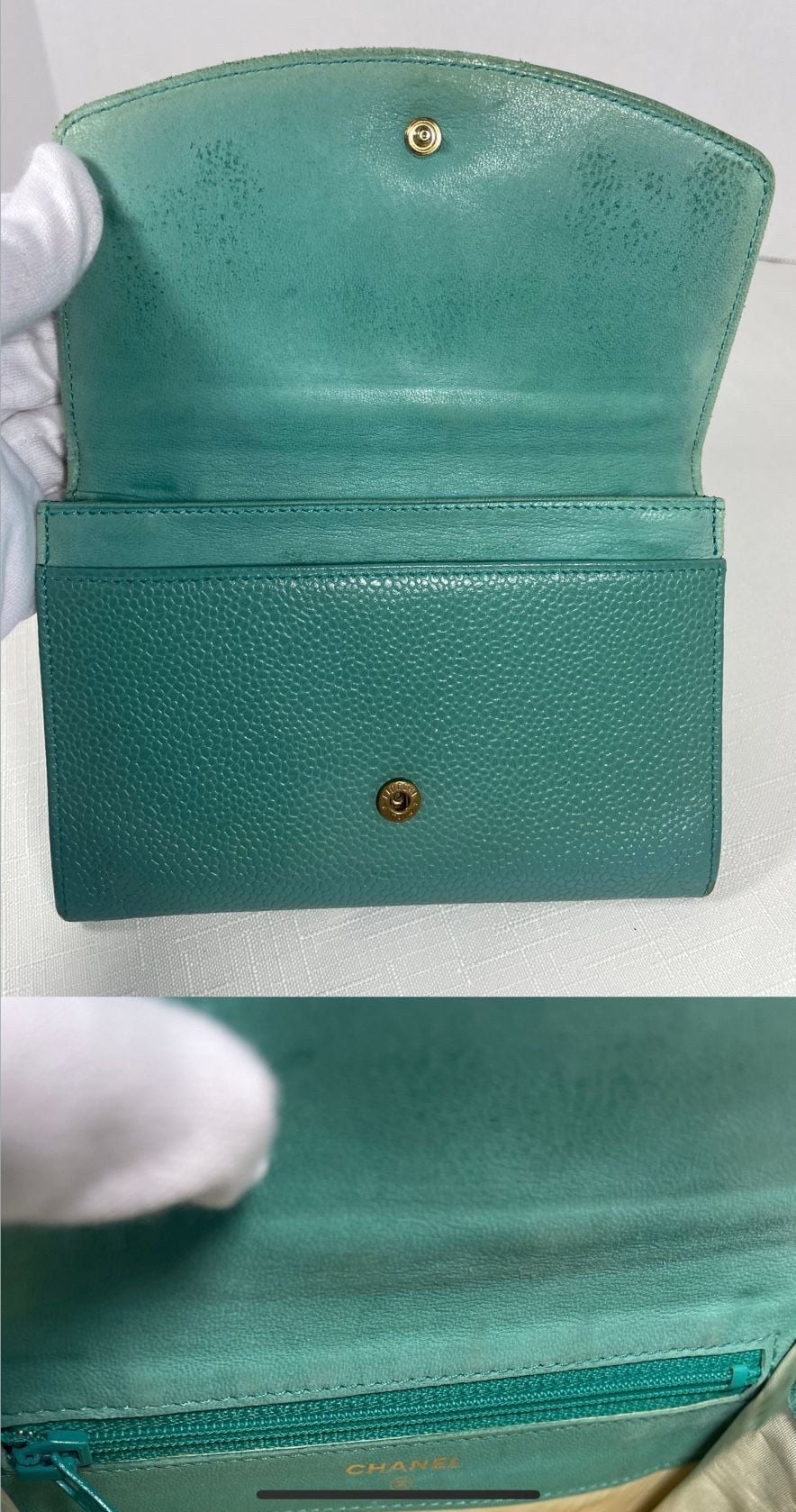 Chanel Caviar Leather Trifold Wallet Teal 6