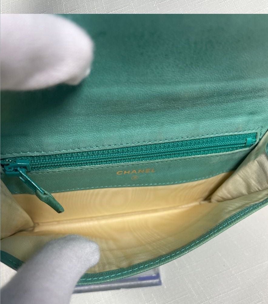 Chanel Caviar Leather Trifold Wallet Teal 7