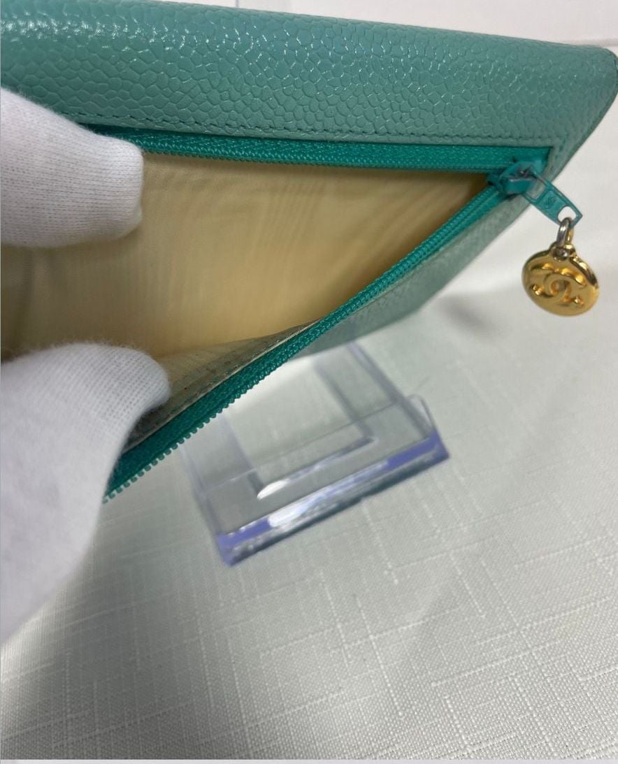 Chanel Caviar Leather Trifold Wallet Teal 8