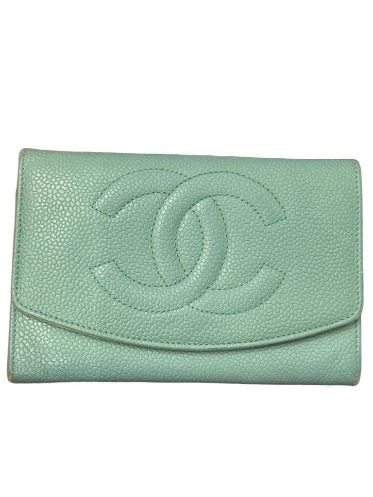 Chanel Caviar Leather Trifold Wallet Teal 2