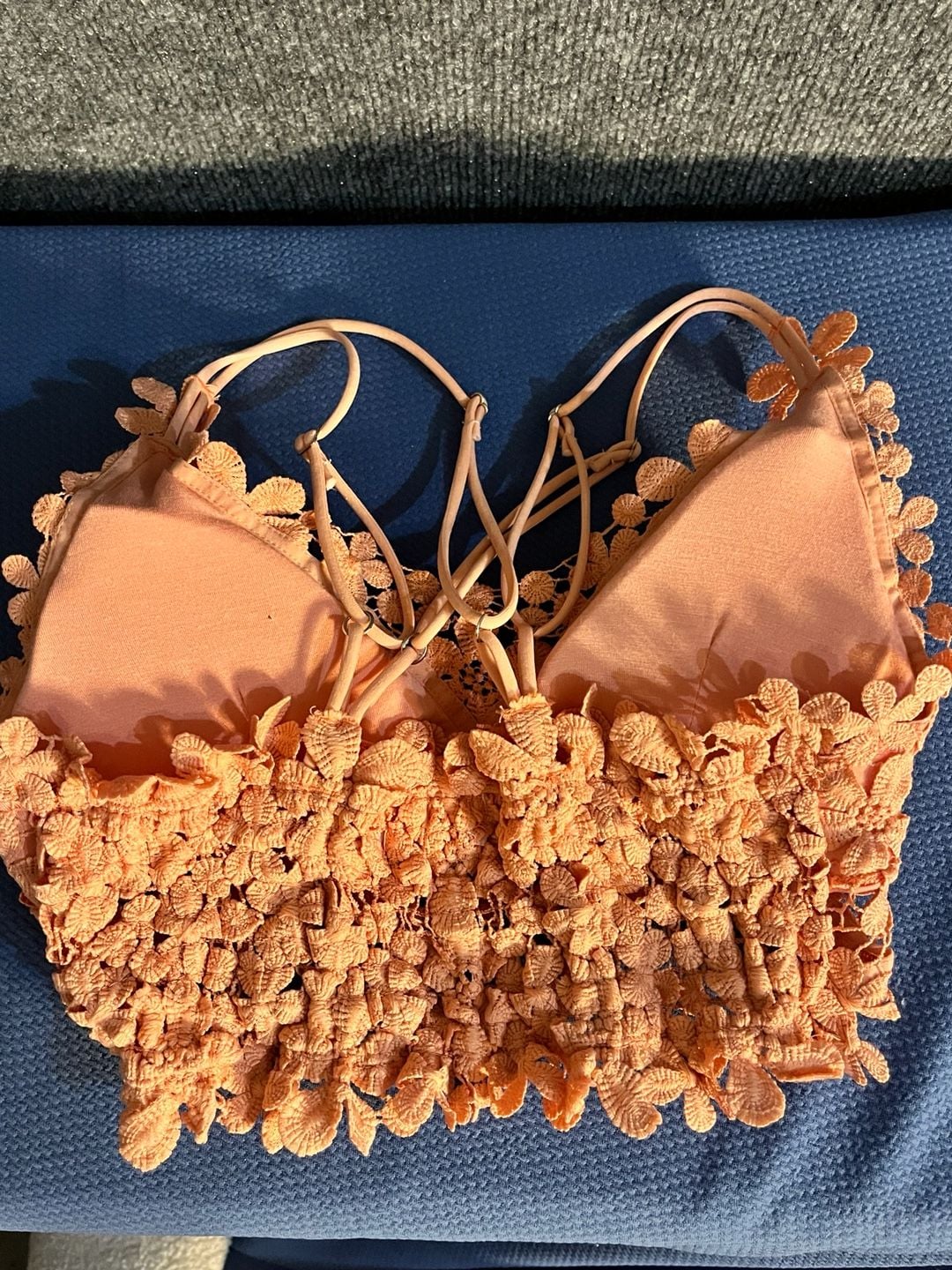 Pink Lily Floral crochet Bralette Crop Top Peach 003-177 7