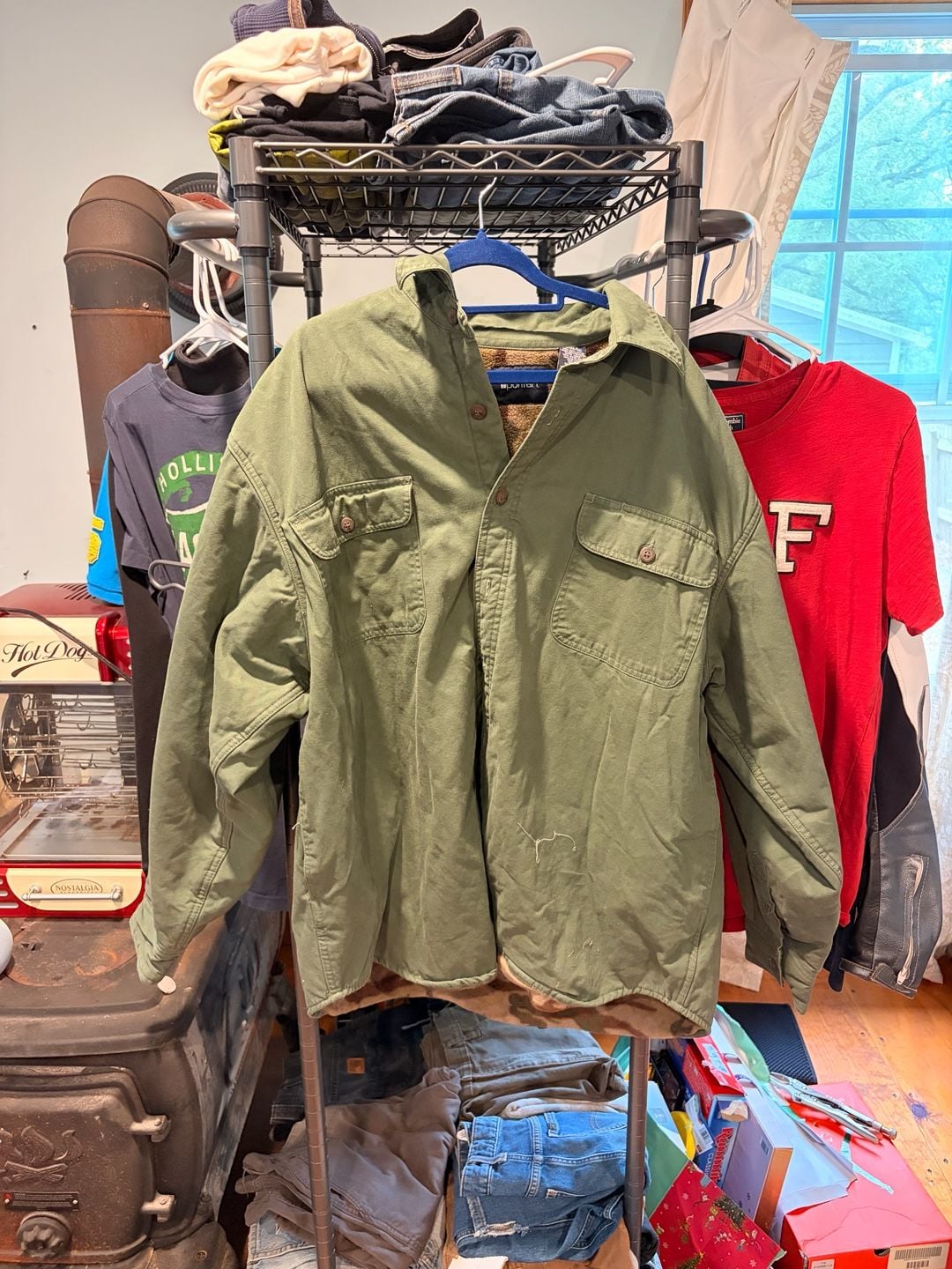 Vintage Puritan Men's XL Fleece Lined Shirt Jacket Olive Green Heavy Cotton 2