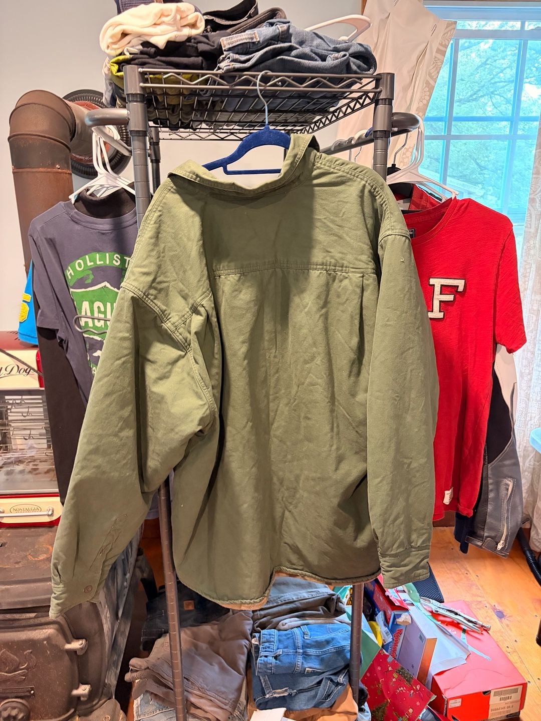 Vintage Puritan Men's XL Fleece Lined Shirt Jacket Olive Green Heavy Cotton 4