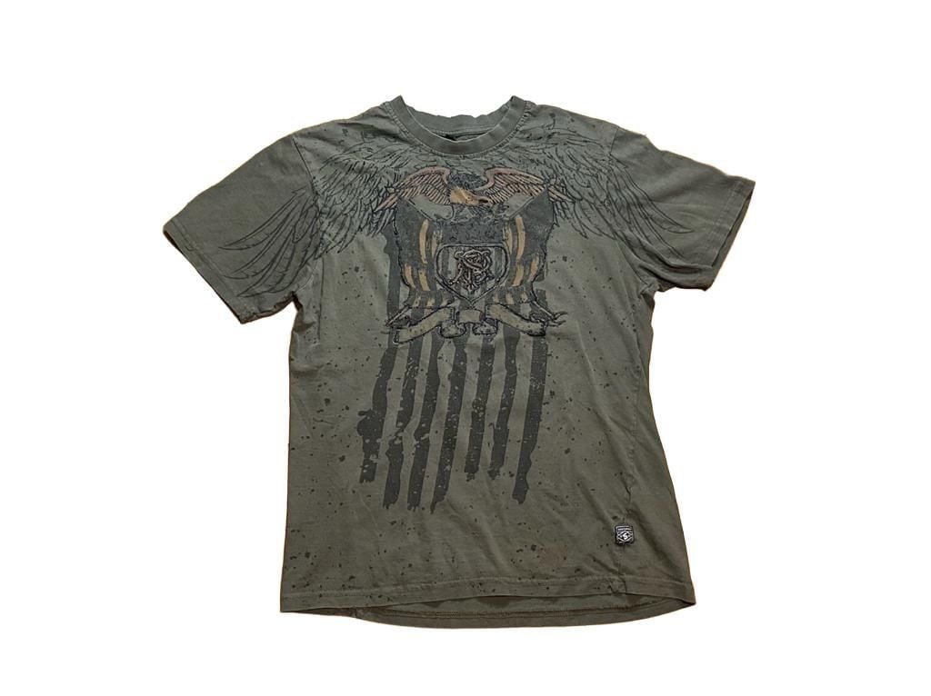 Southpole Graphic T-Shirt Size M Green Cotton American Flag Wings Y2K 2