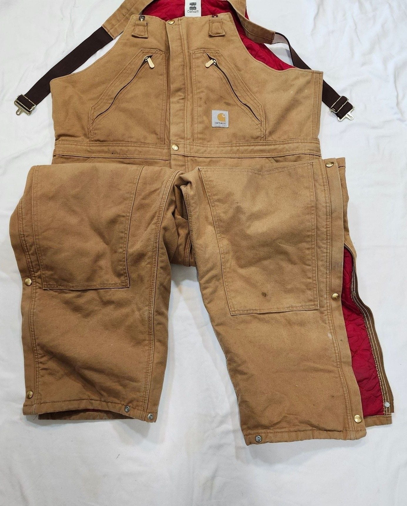 Carhartt Quilted Lined Bib Overalls Brown Duck Workwear 3