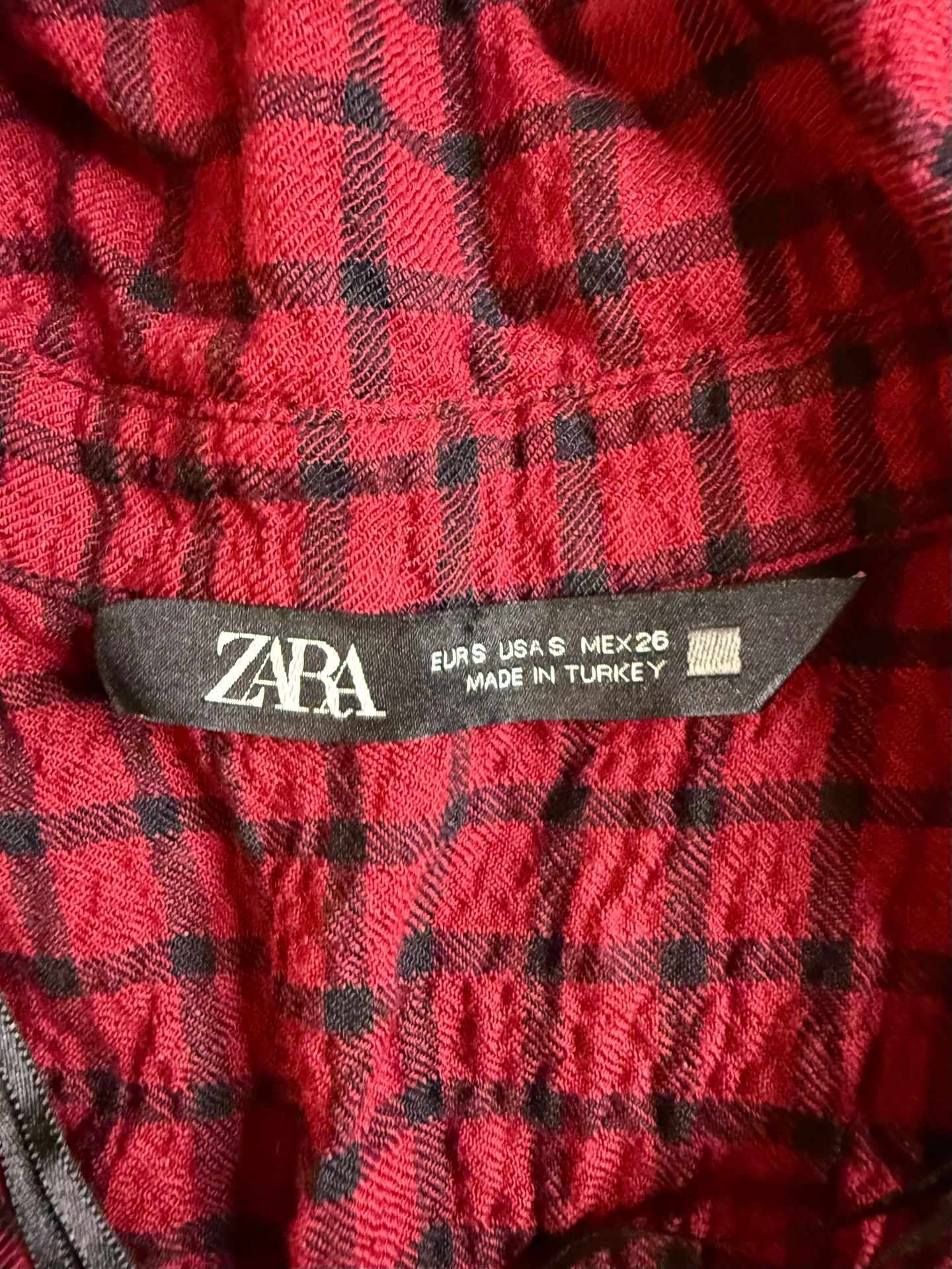 Zara Plaid Smocked Blouse Size S Red Black Long Sleeve Crop Top 5