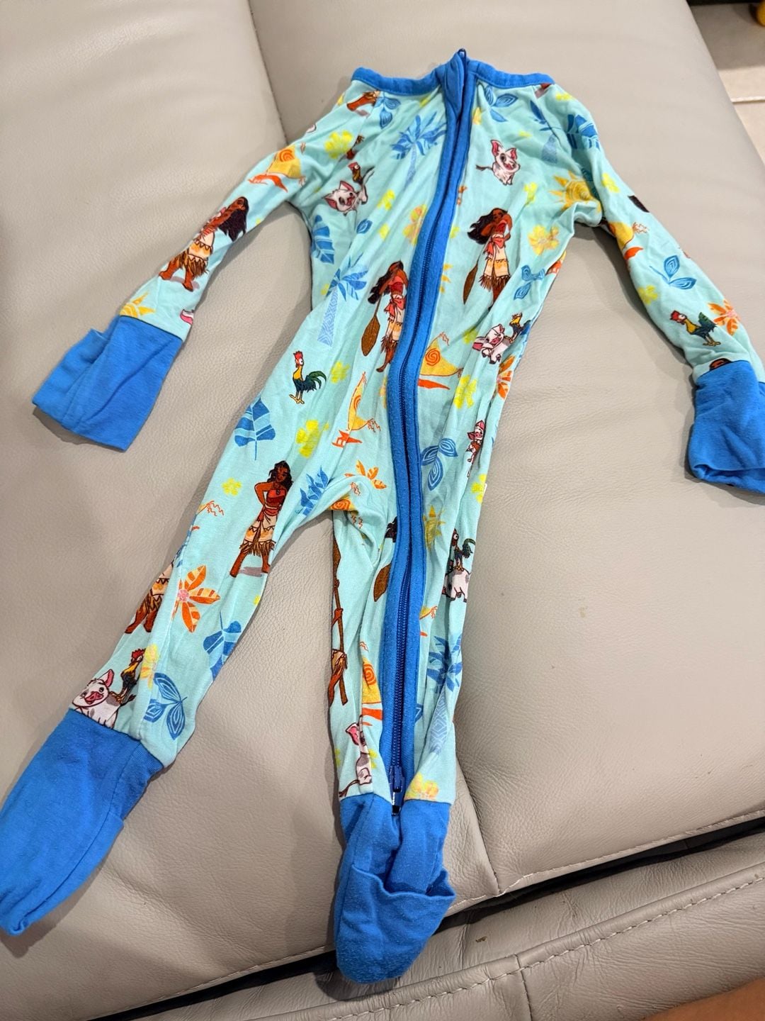 Little Sleepies Disney Moana Zip Romper Footie Pajamas Size 12-18M Light Blue 1
