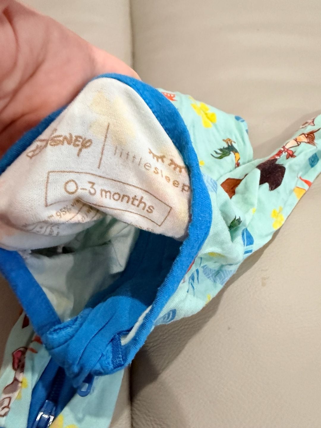 Little Sleepies Disney Moana Zip Romper Footie Pajamas Size 12-18M Light Blue 2