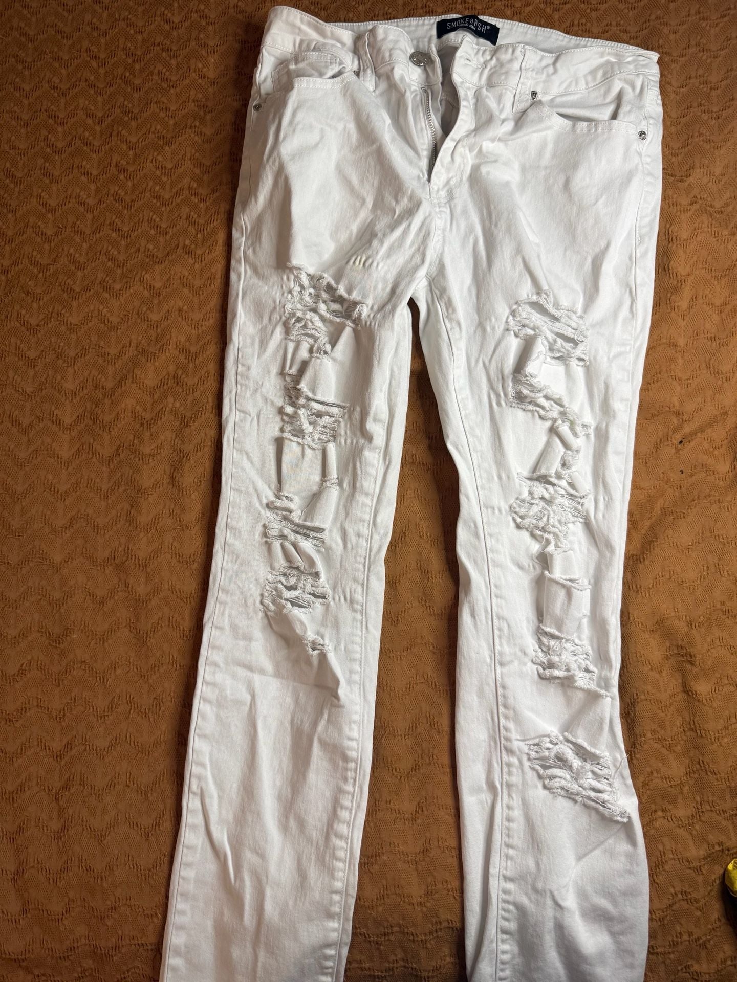 Smoke & Ash Distressed Slim Jeans 34x32 White Denim 2