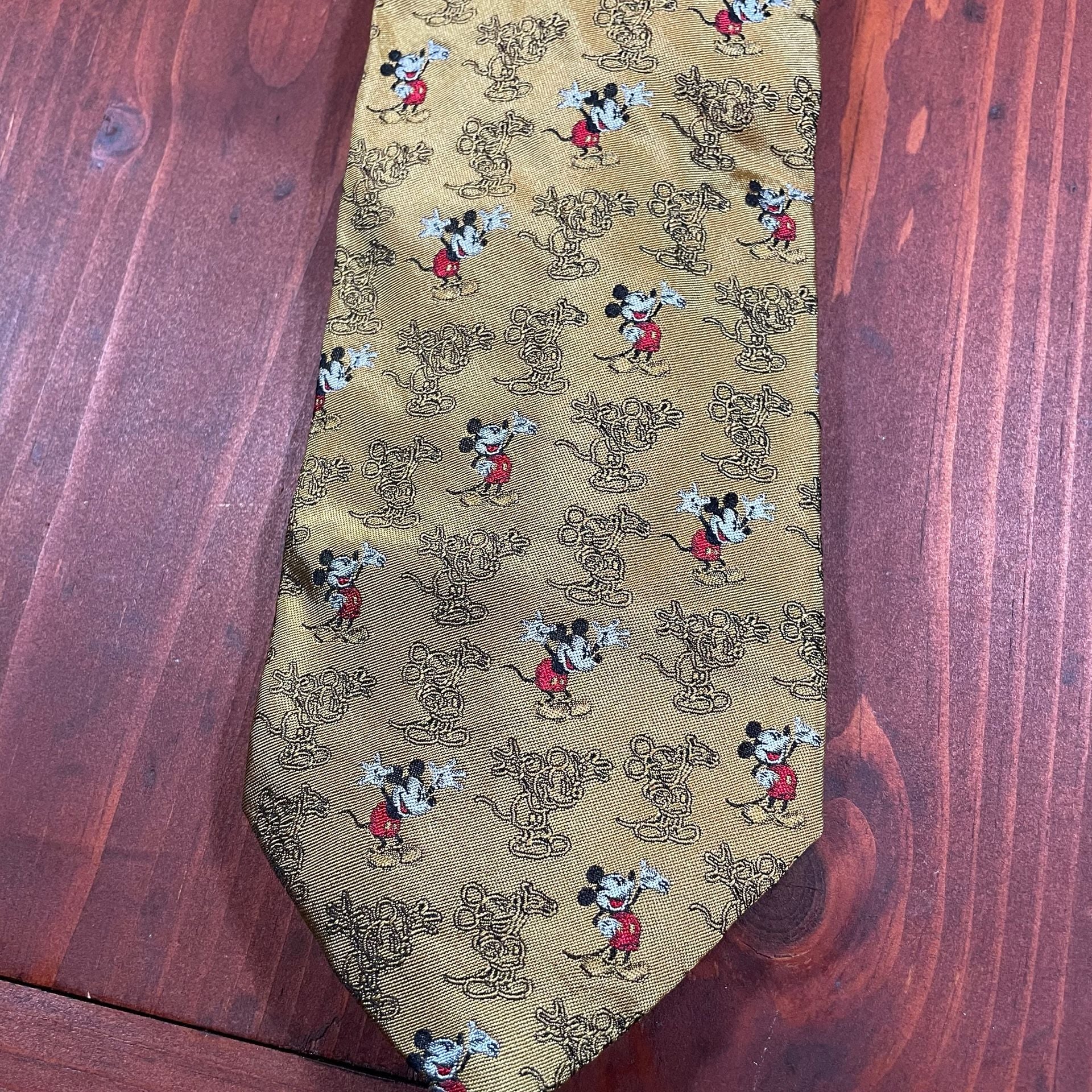 Disney Tie Rack Mickey Mouse Gold Silk Necktie 2