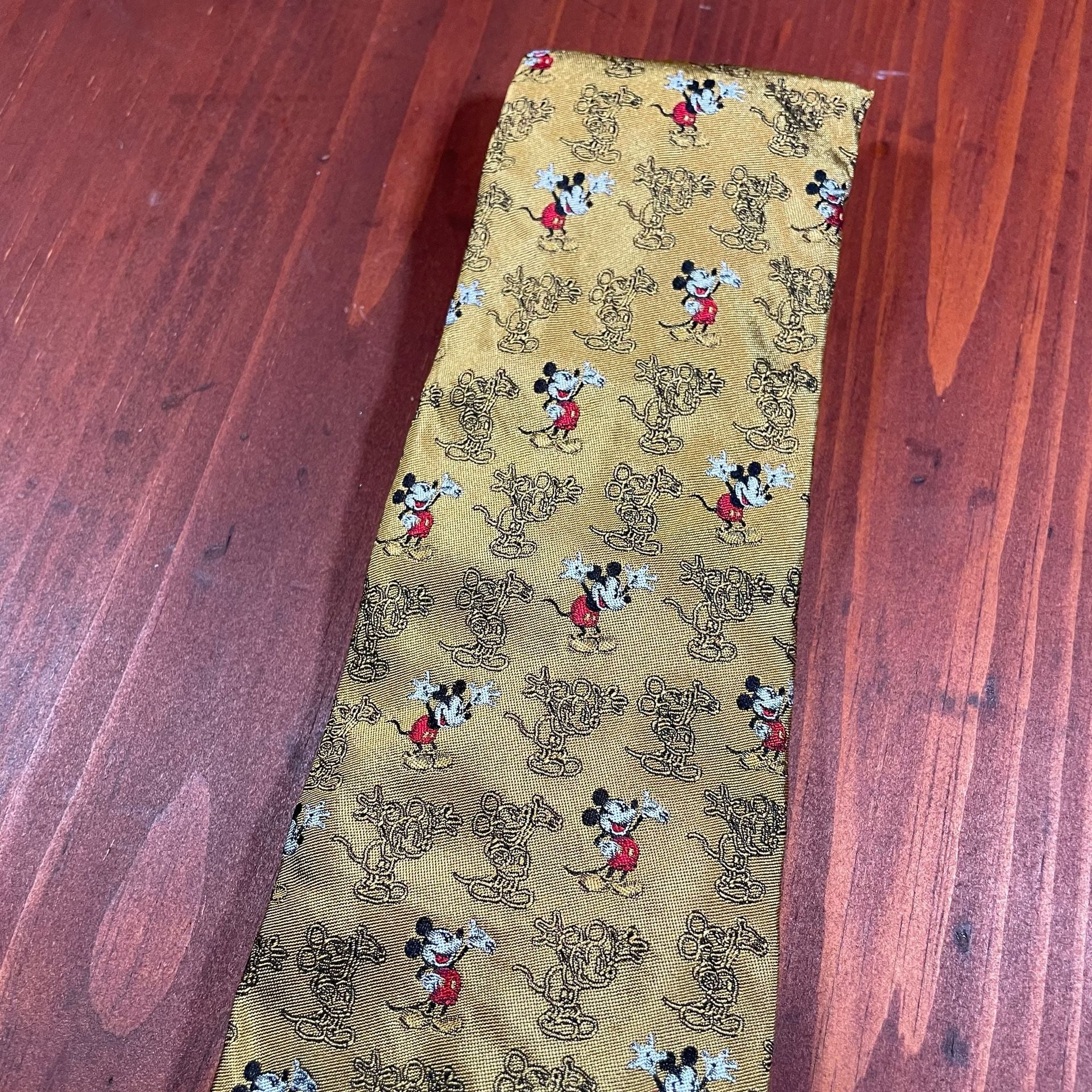 Disney Tie Rack Mickey Mouse Gold Silk Necktie 3
