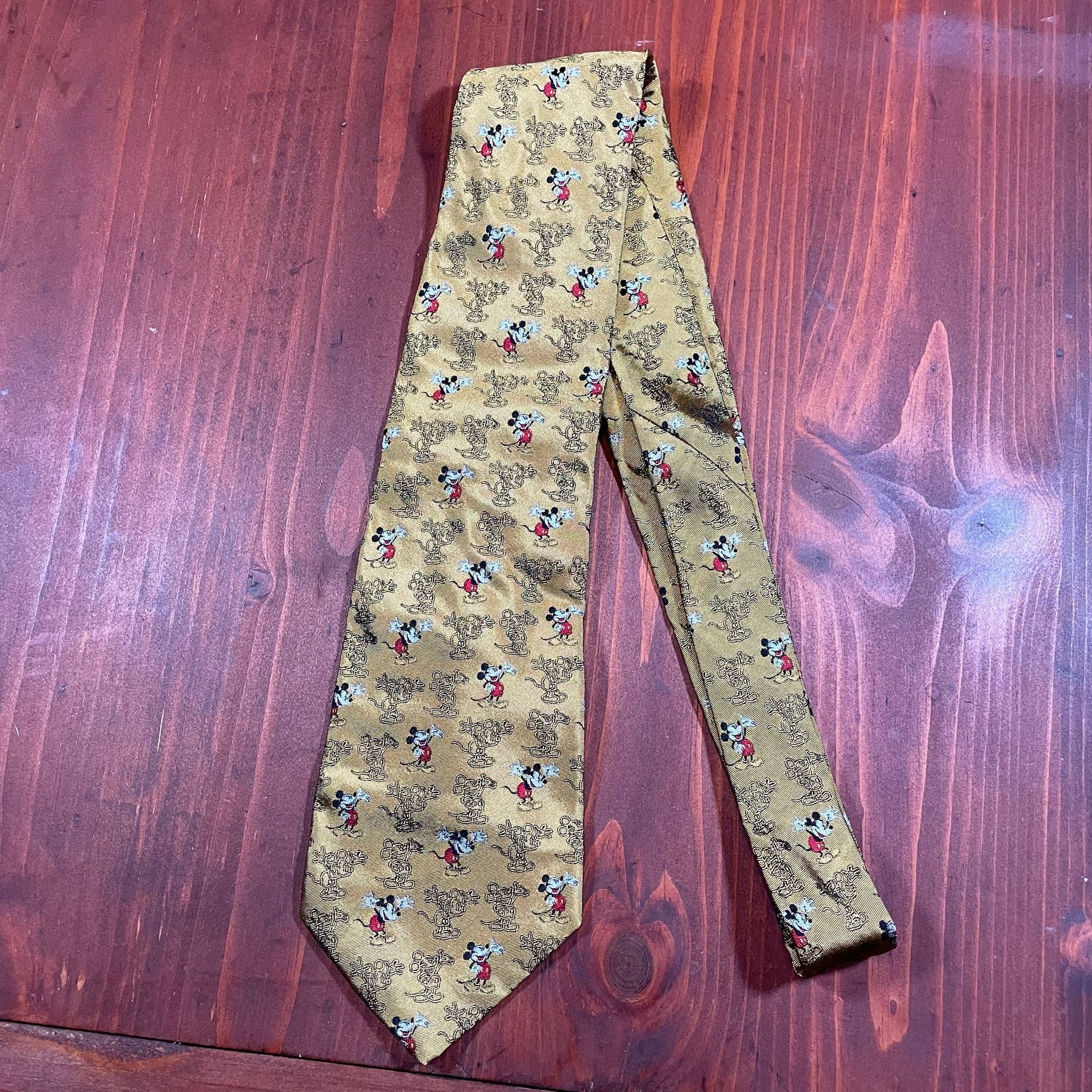 Disney Tie Rack Mickey Mouse Gold Silk Necktie 4
