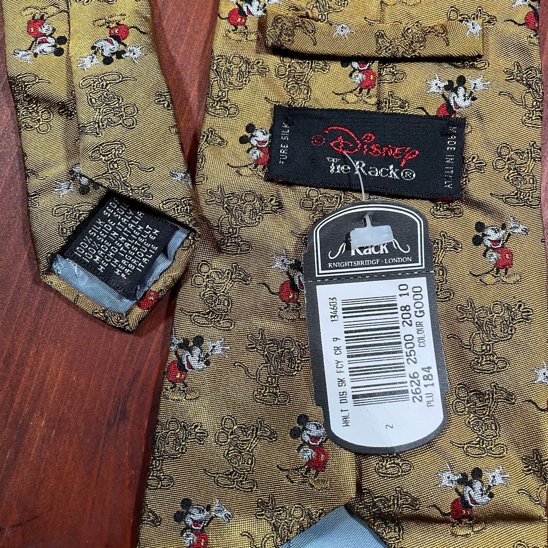 Disney Tie Rack Mickey Mouse Gold Silk Necktie 5