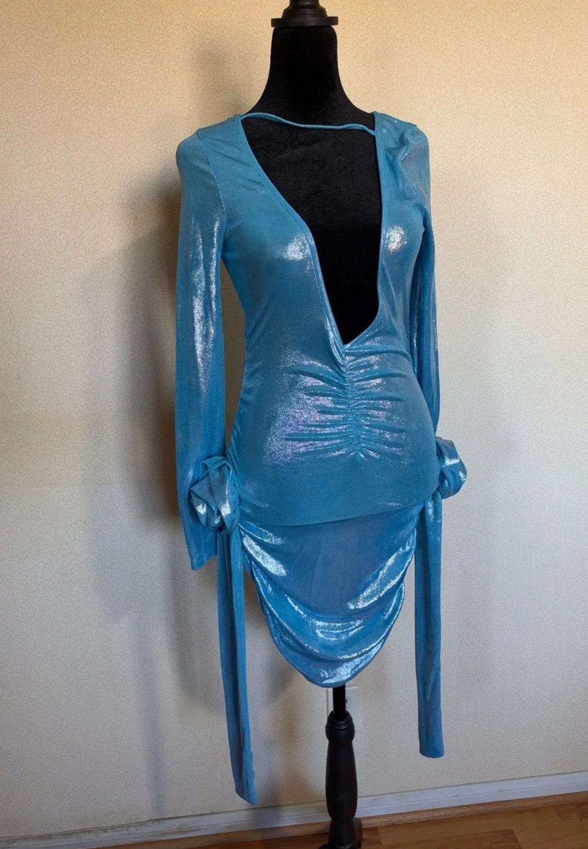 Johnny Wujek for JCPenney Metallic Mini Dress Size S Blue 4