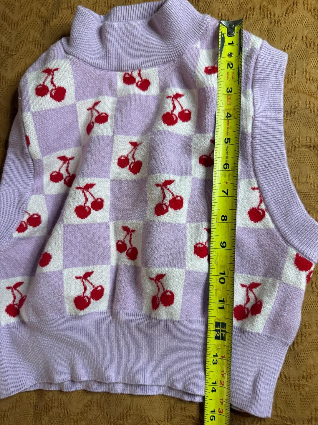 Forever 21 Cherry Checkered Sweater Vest Size M Purple 4
